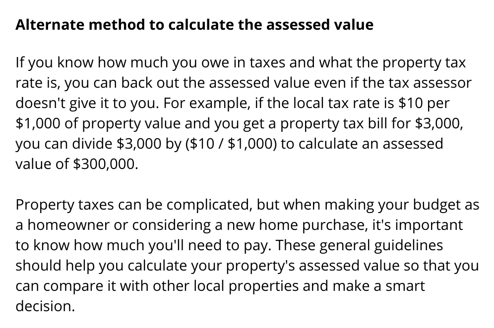 Alternate method to calculate the assessed value