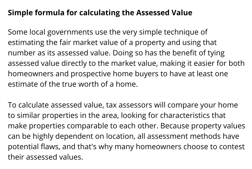 Simple formula for calculating the Assessed Value