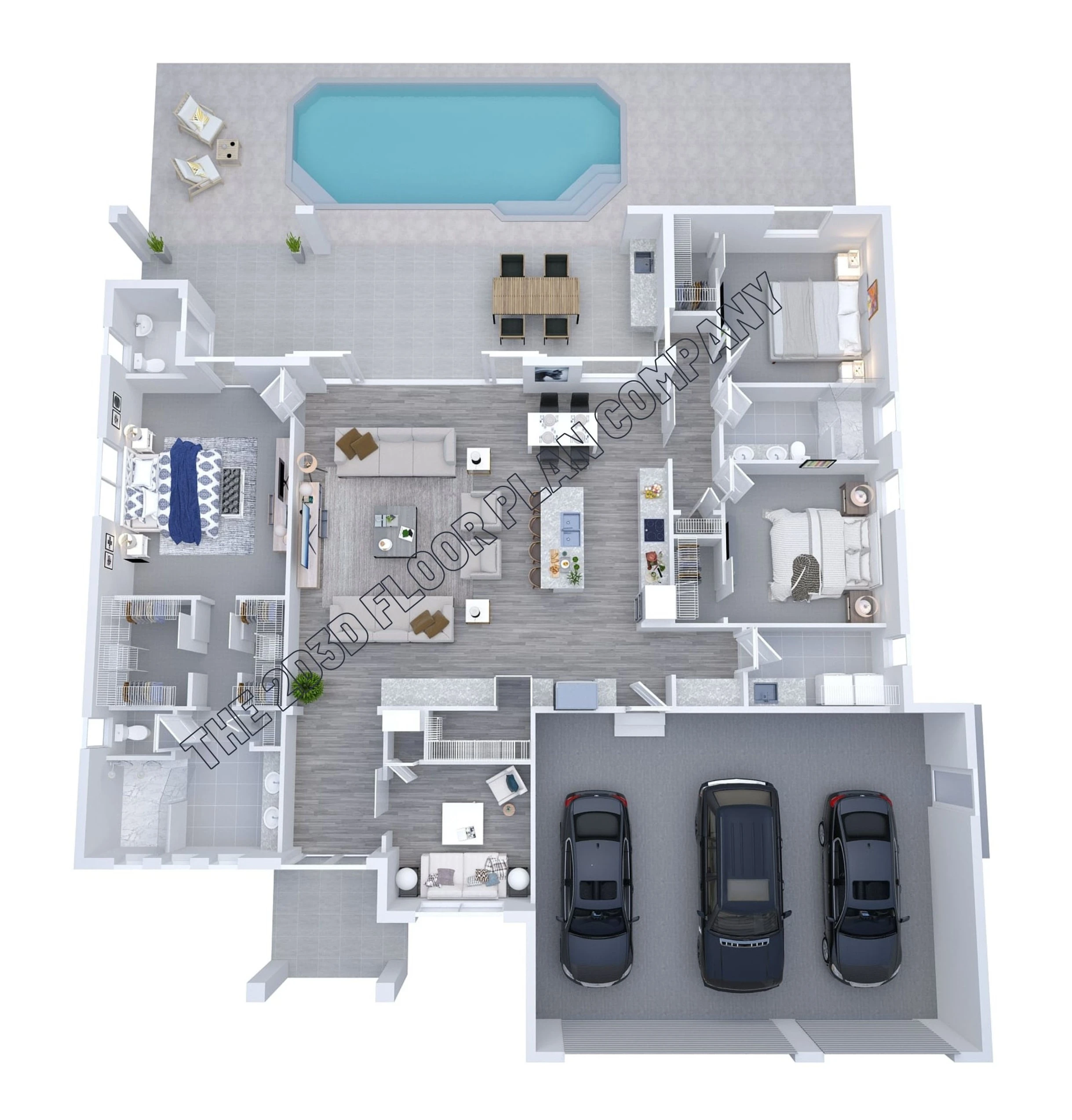 3 Bedroom 3D Floor Plans Three Bedroom 3D Floor Plans