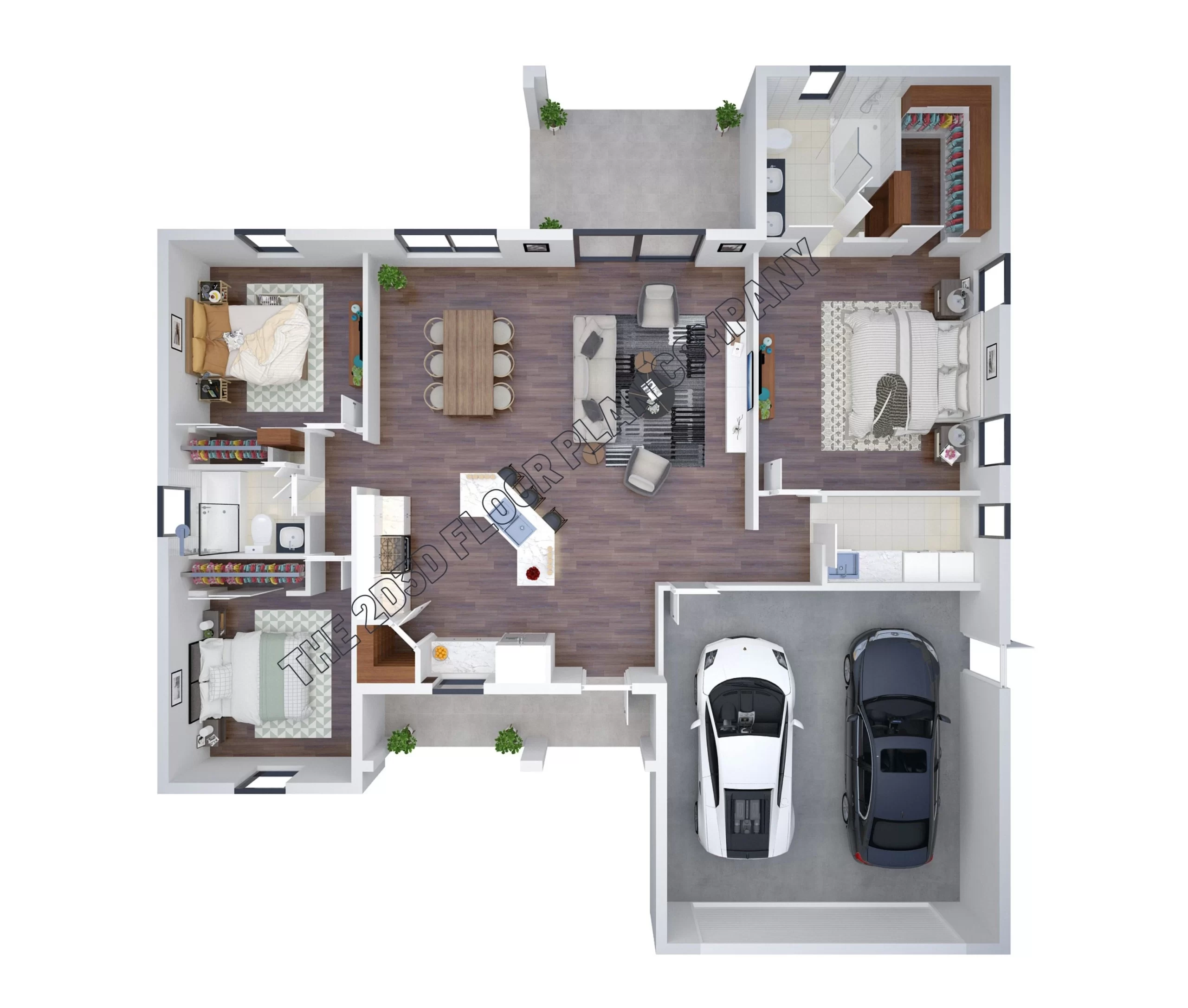 Three Bedroom 3D Floor Plan Design Scaled.webp